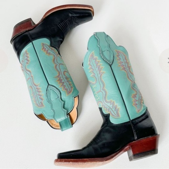 Justin Millisa Teal Green Leather Cowboy Boots NEW - Picture 5 of 11